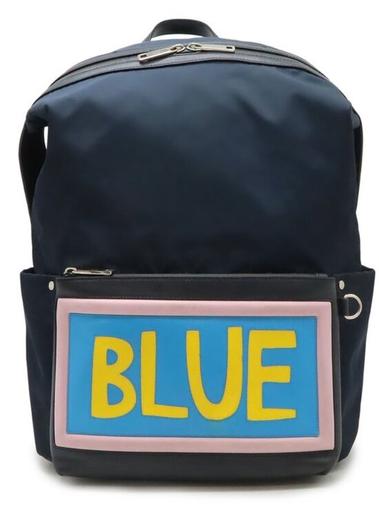 Fendi Logo Backpack Nylon Leather Navy Pink Blue main image 6
